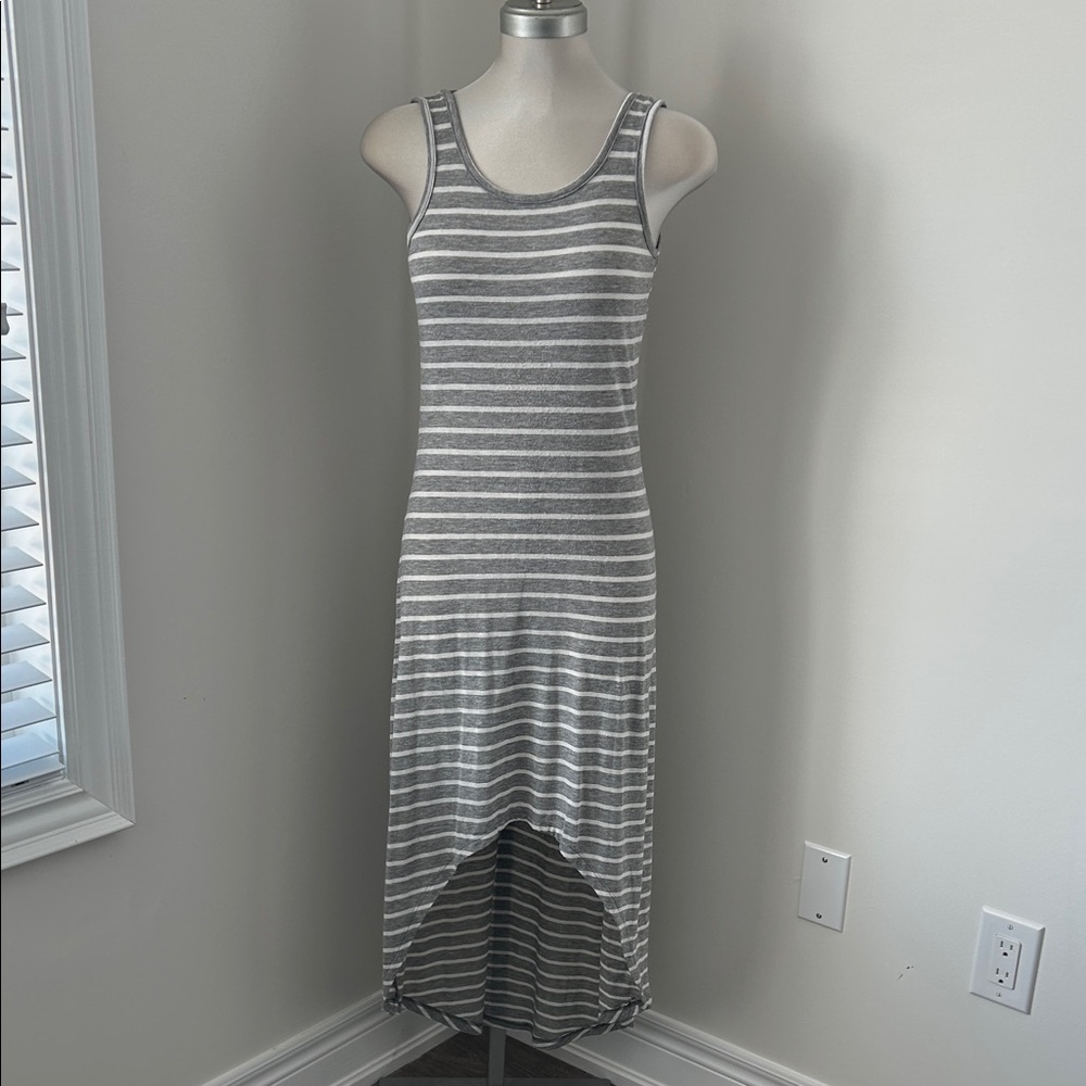 Gray Striped Sleeveless Dress